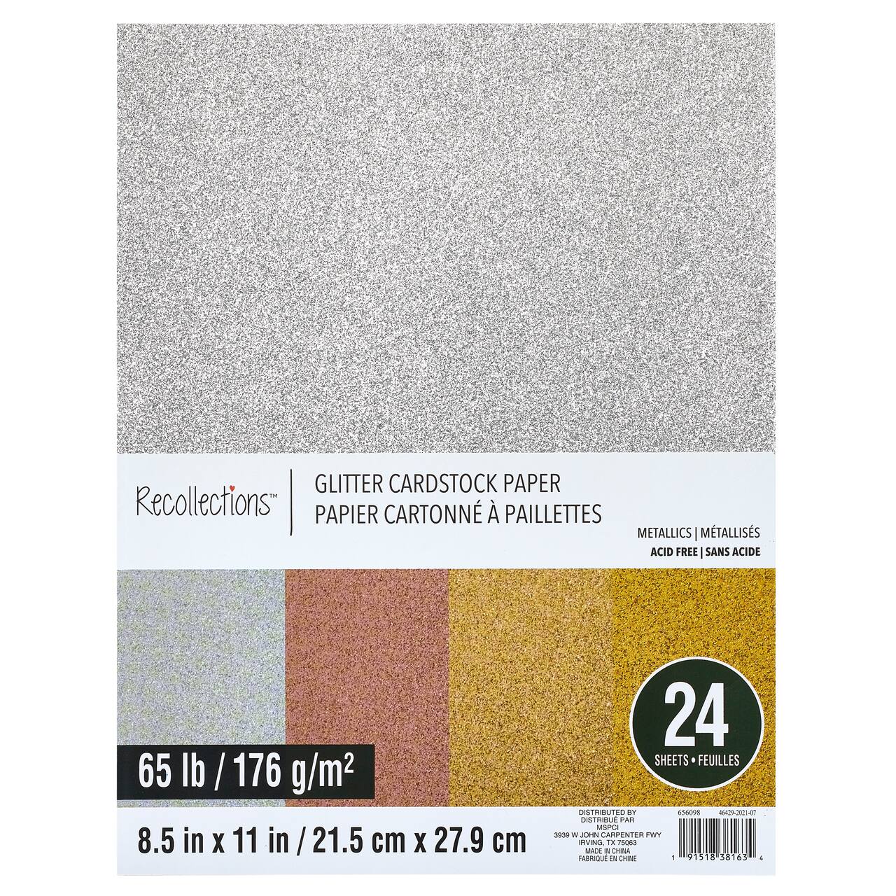 12 Packs: 24 ct. (288 total) Metallic Glitter 8.5" x 11" Cardstock Paper by Recollections™